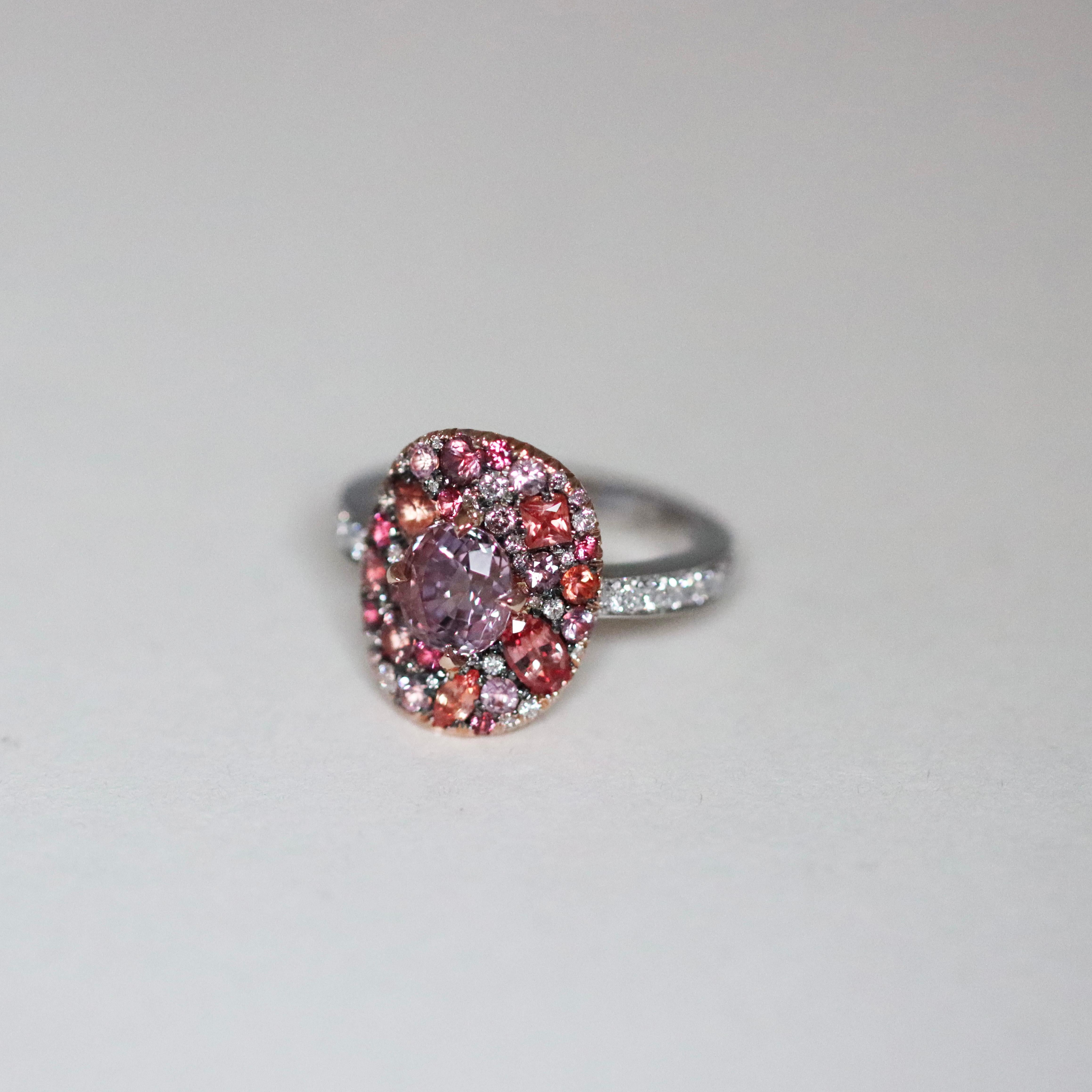 Taglio misto Joke Quick Spinello birmano Padparadscha  Anello con zaffiro Pink Diamond in vendita