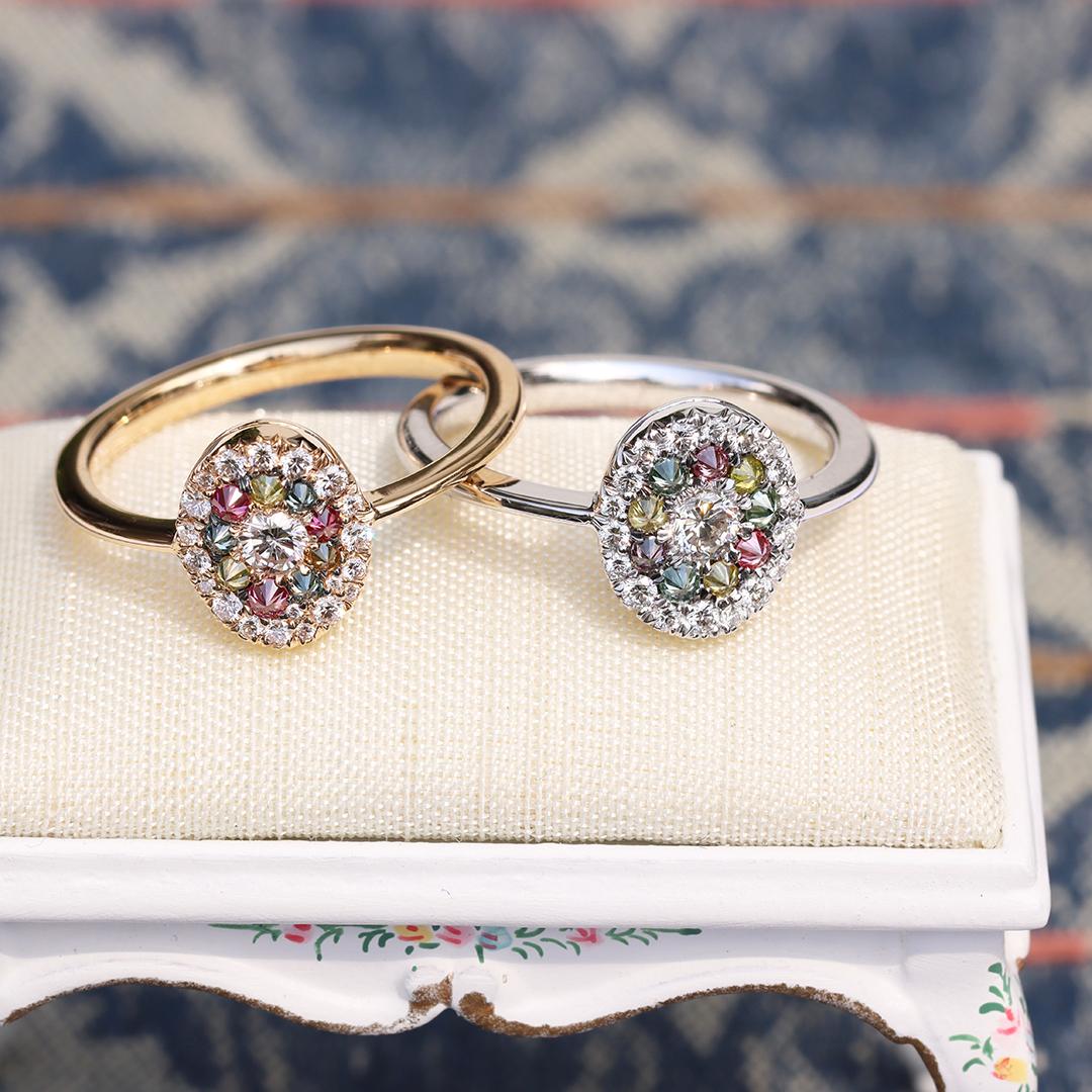 Joke Quick Double Halo White blue Pink Yellow Diamond Engagement Ring For Sale 8