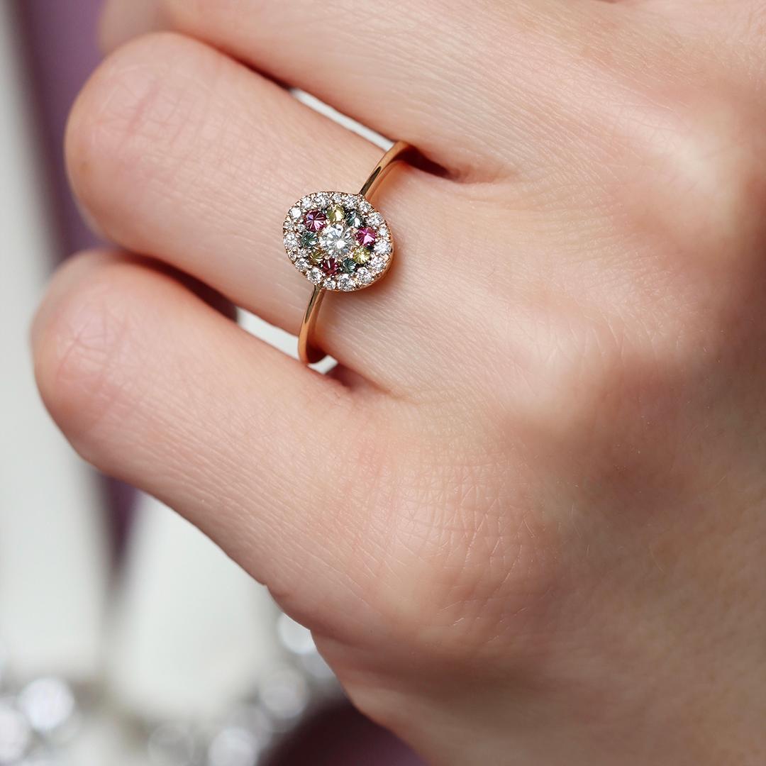 Artist Joke Quick Double Halo White blue Pink Yellow Diamond Engagement Ring For Sale