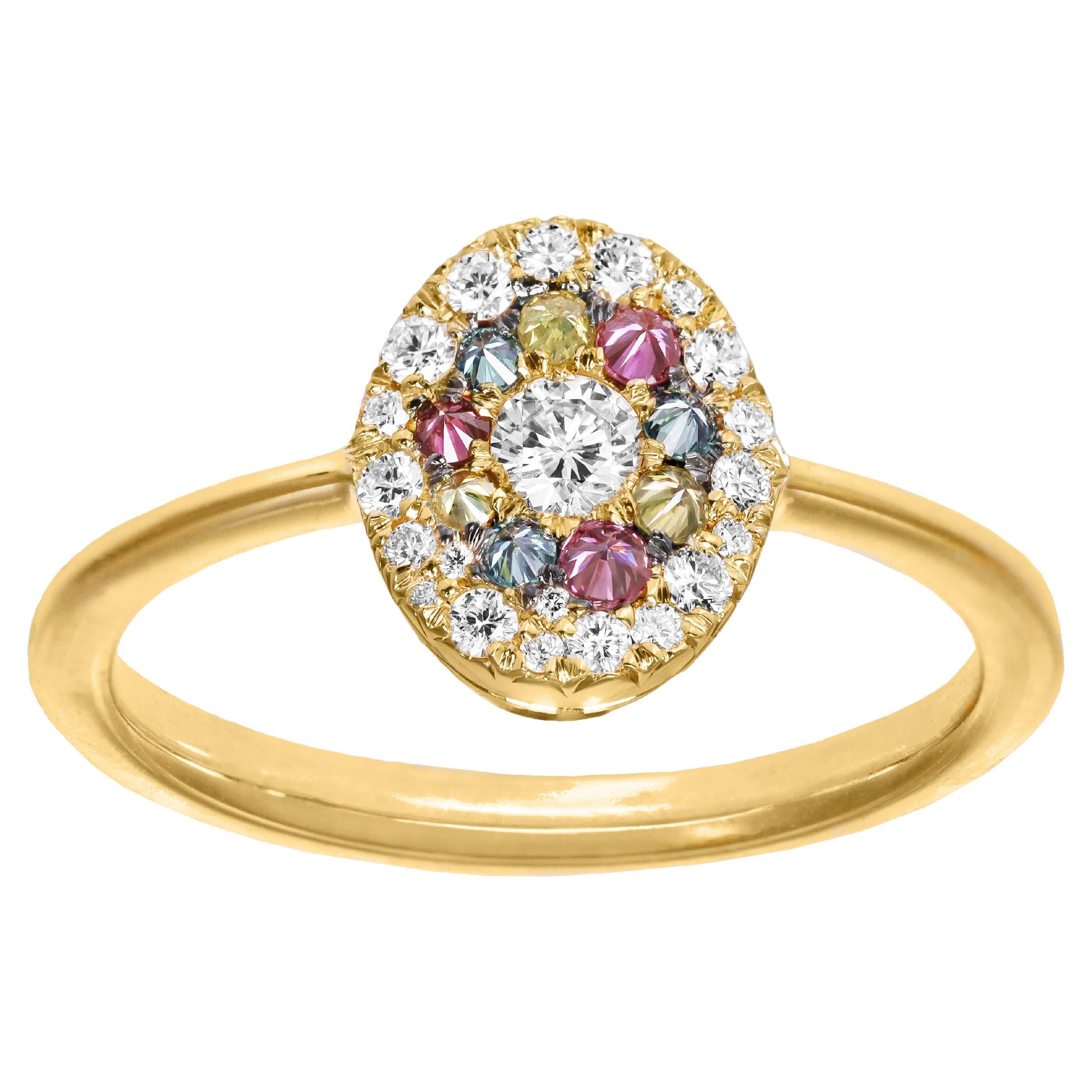 Joke Quick Double halo de diamants blancs, bleus, roses et jaunes en vente