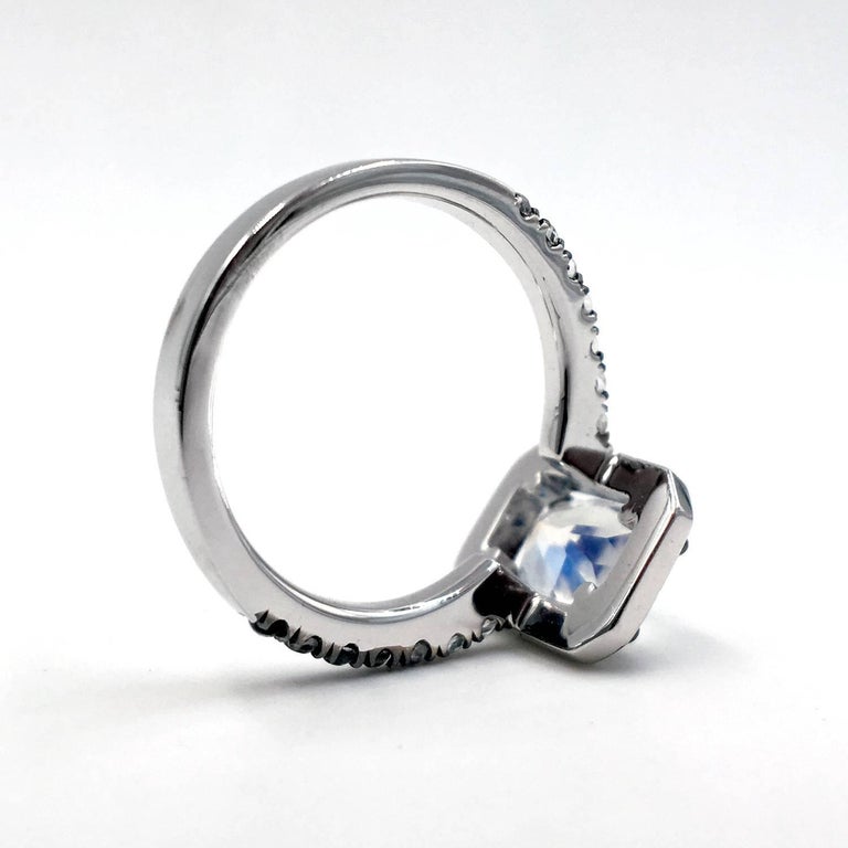 Joke Quick Faceted Rainbow Moonstone White Diamond Twilight Ring In New Condition For Sale In Dallas, TX