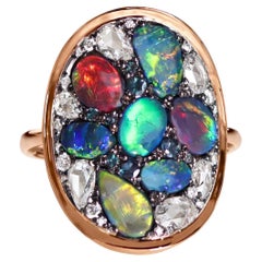 Joke Quick Flash Black Opal Alexandrite Rose-Cut Diamond Mosaic Ring