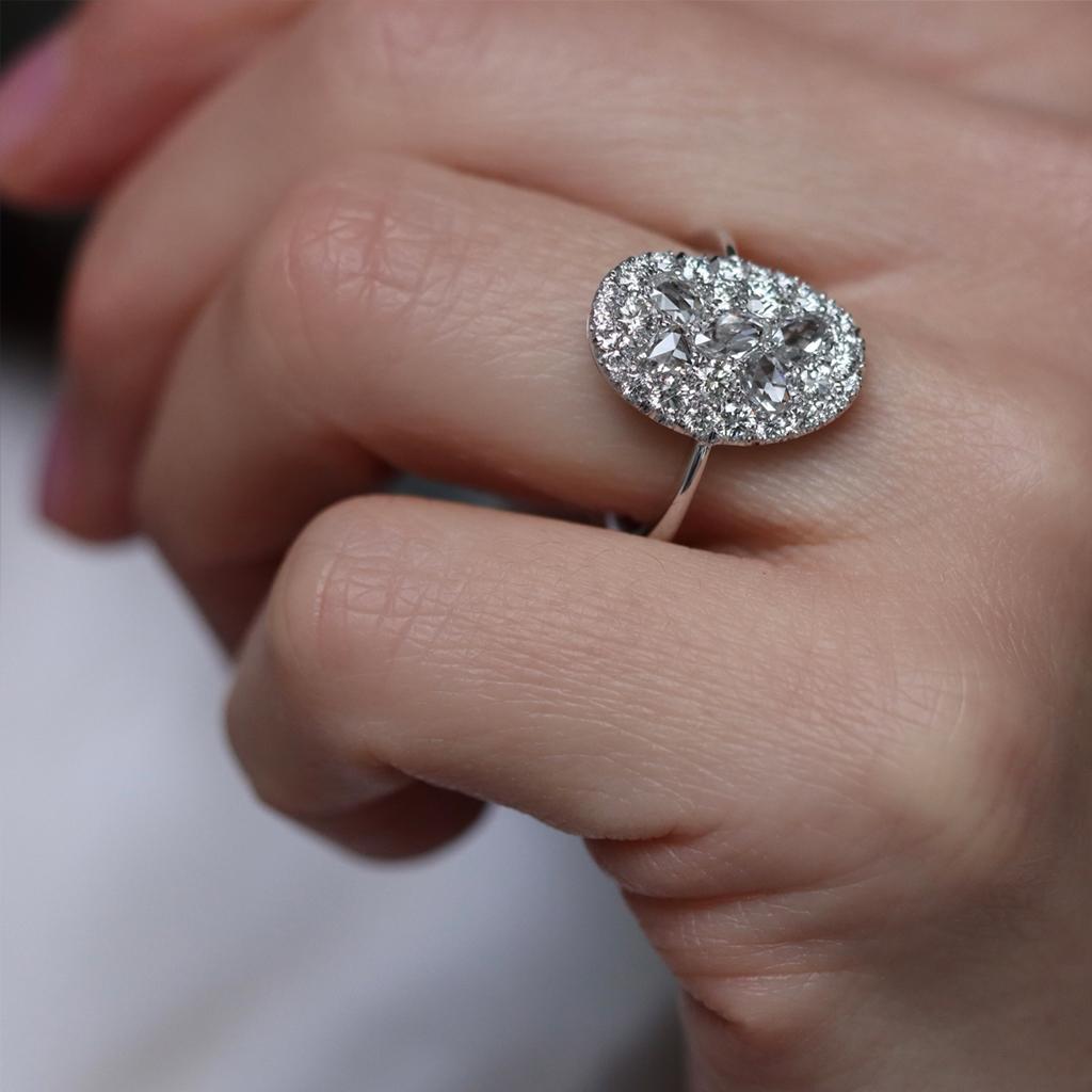 Women's Joke Quick GHVS Rose-Cut DEGVVS Brilliant-Cut Diamond Mosaic Pave Ring