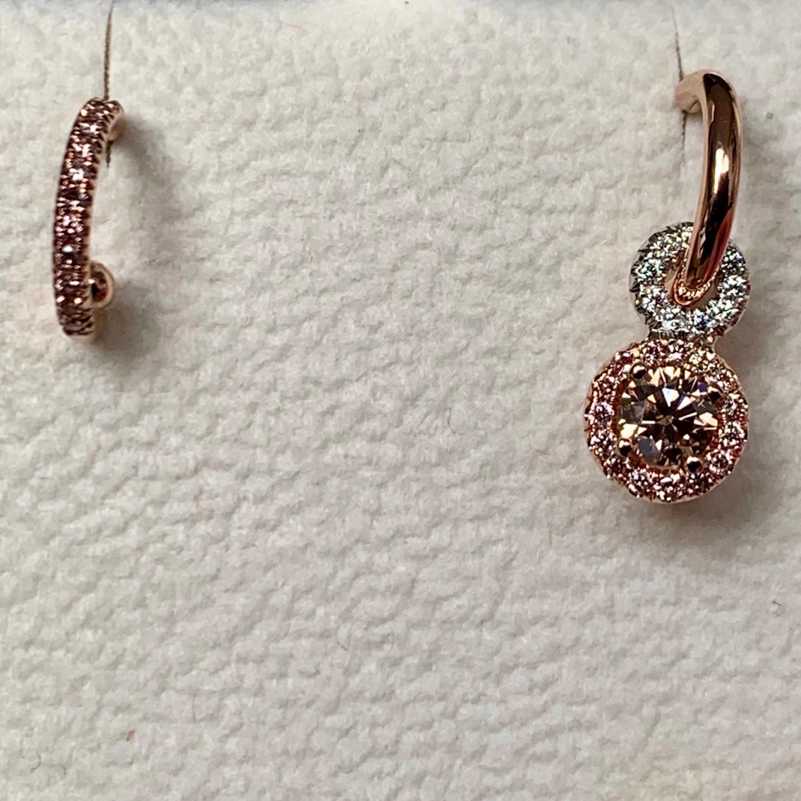 Joke Quick Handmade Mismatched Brown Pink White Diamond Earrings 4
