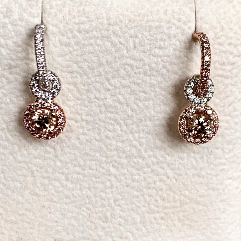 Joke Quick Handmade Mismatched Brown Pink White Diamond Hoop Earrings with Charm at 1stDibs