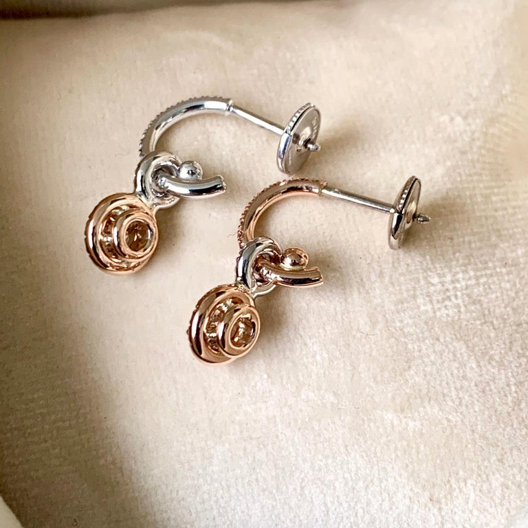 Joke Quick Handmade Mismatched Brown Pink White Diamond Hoop Earrings with Charm at 1stDibs