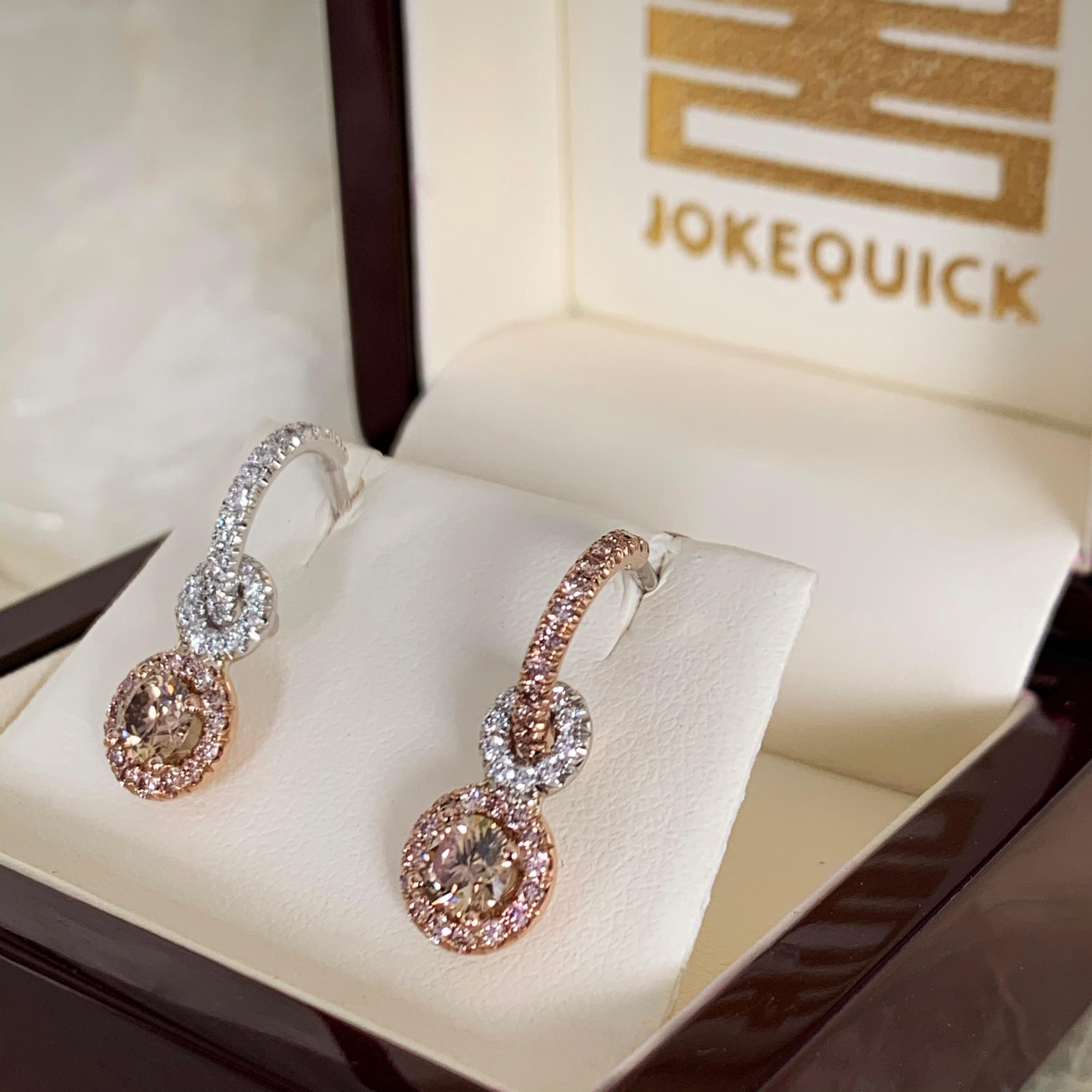 Joke Quick Handmade Mismatched Braun-Rosa-Weiß-Diamant-Creolen mit Charm 3