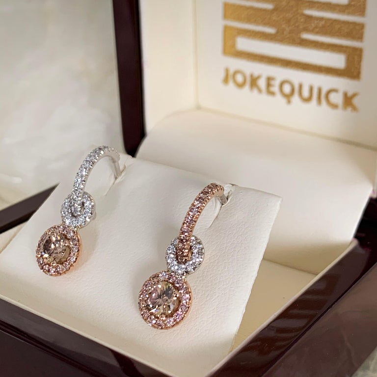 Joke Quick Handmade Mismatched Brown Pink White Diamond Hoop Earrings with Charm at 1stDibs