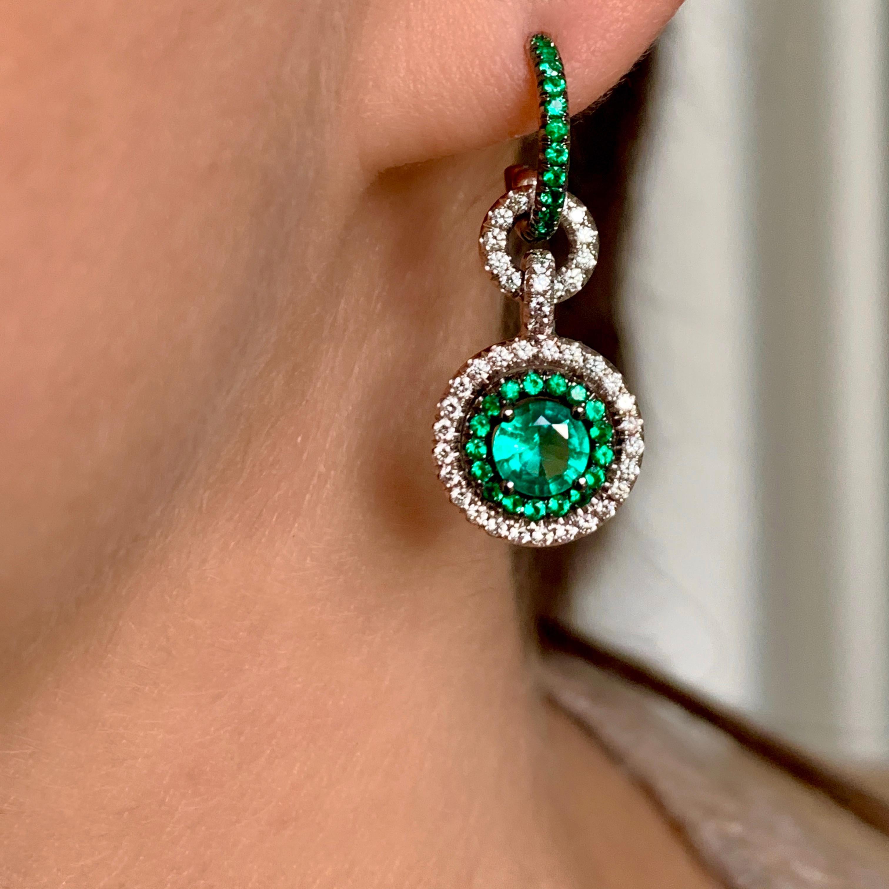 Joke Quick Handmade Mismatched Columbian Emerald and Diamond Earrings 3