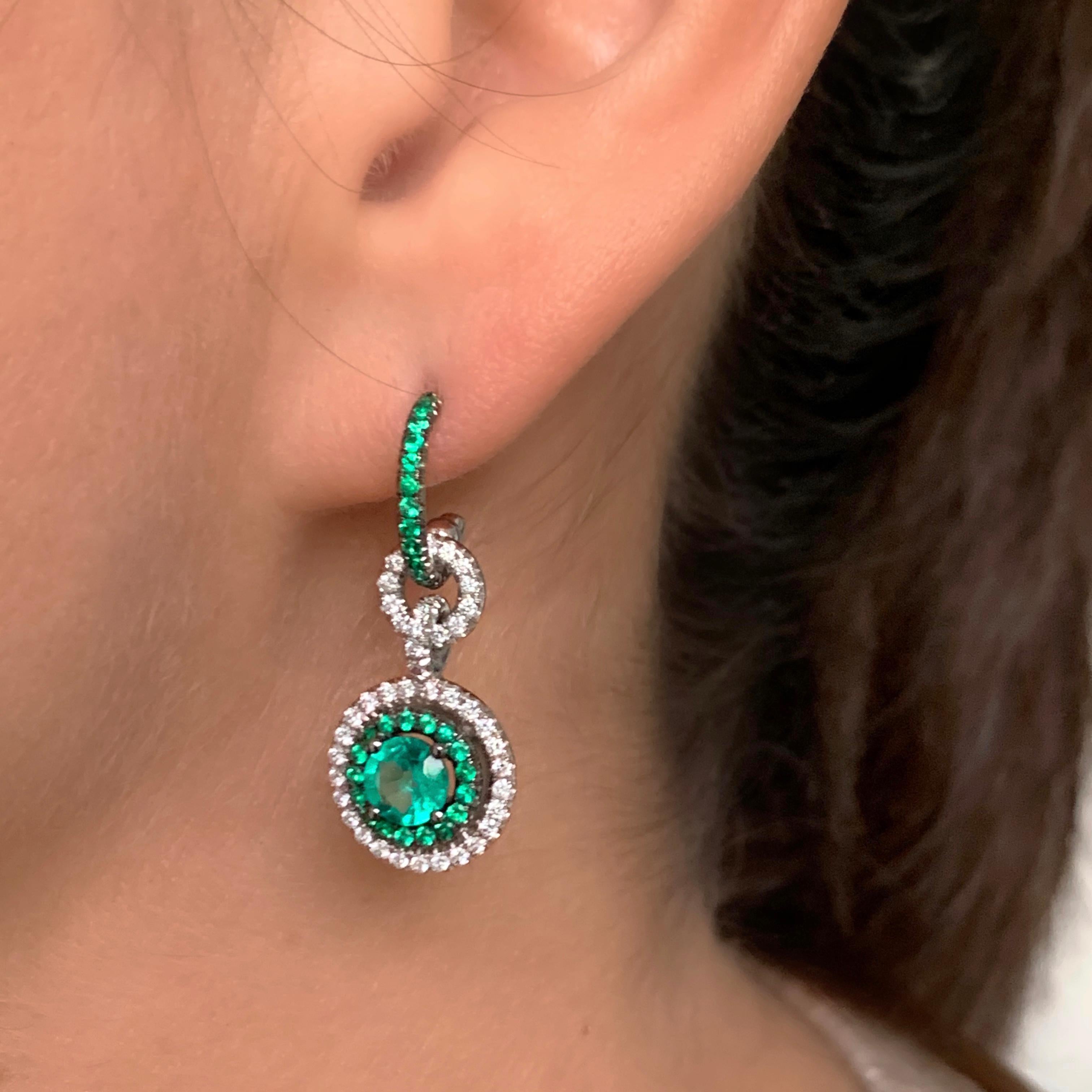 Joke Quick Handmade Mismatched Columbian Emerald and Diamond Earrings 4