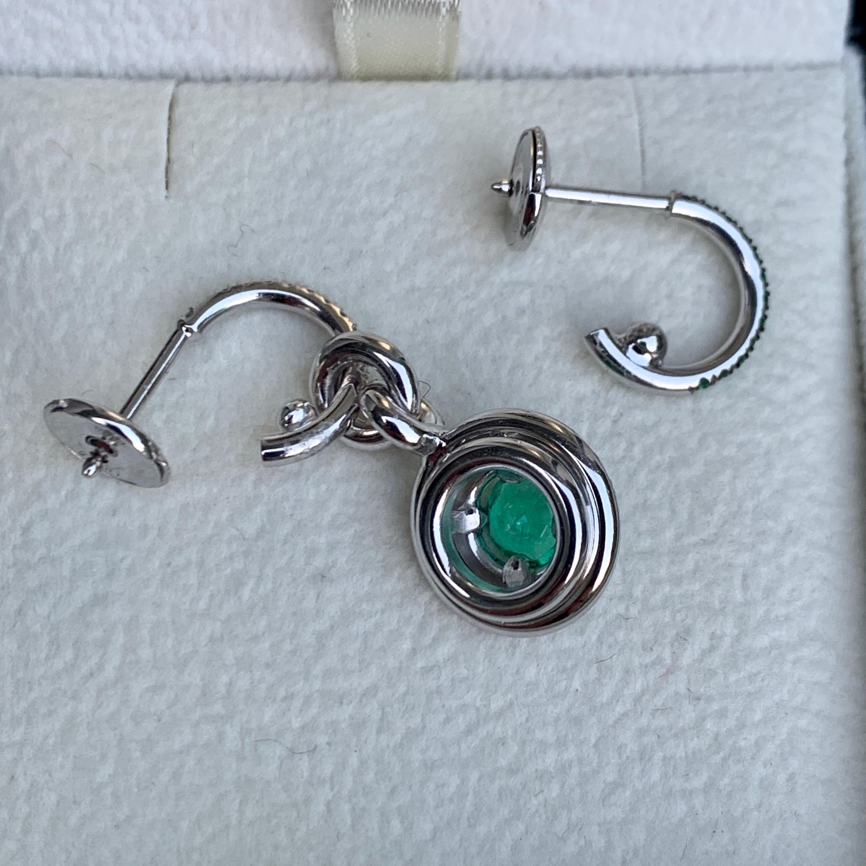 Round Cut Joke Quick Handmade Mismatched Columbian Emerald and Diamond Earrings