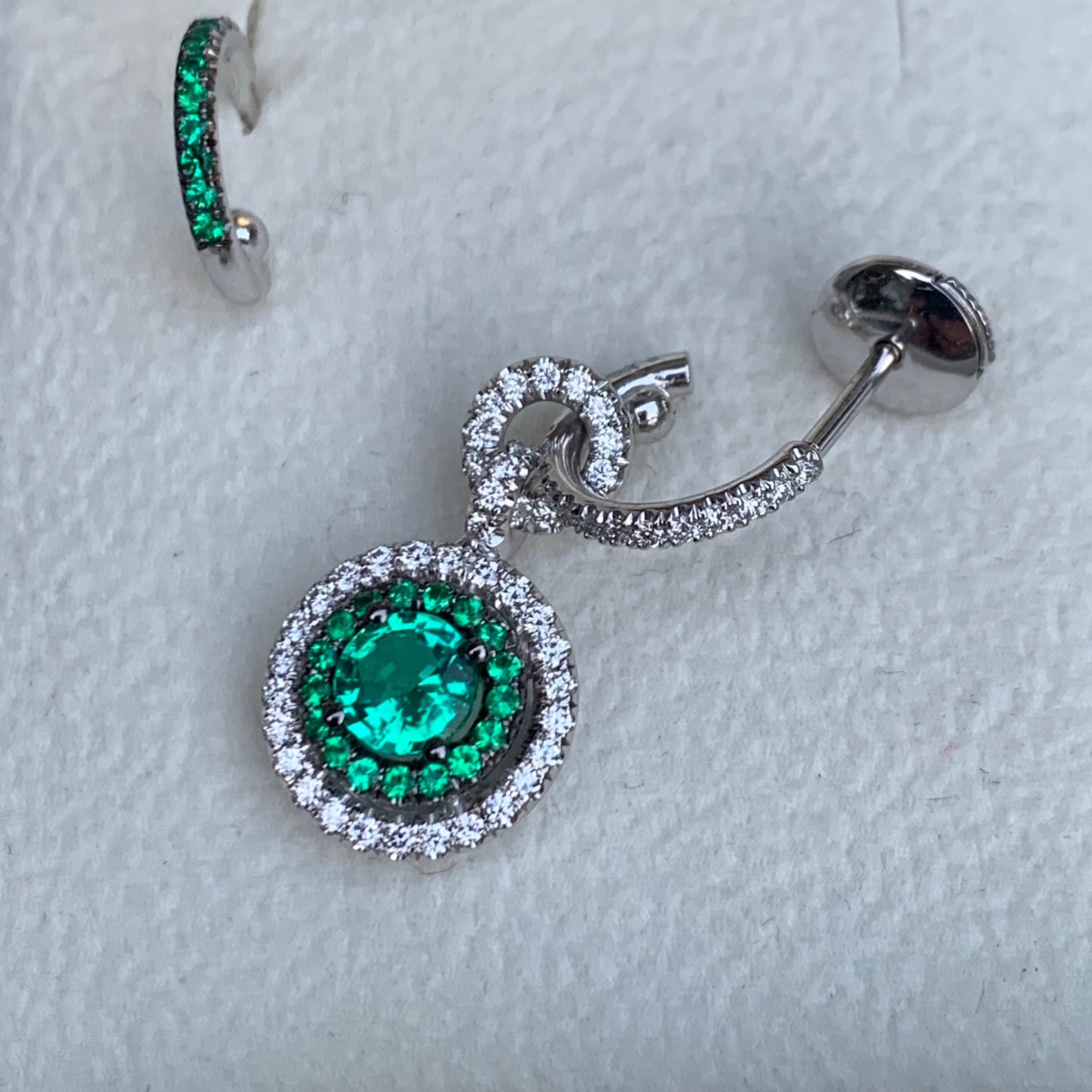 Joke Quick Handmade Mismatched Columbian Emerald and Diamond Earrings 1