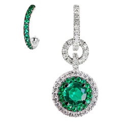 Joke Quick Handmade Mismatched Columbian Emerald and Diamond Earrings