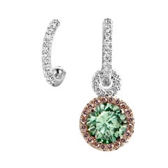 Joke Quick Handmade Mismatched Green Pink White Diamond Earrings