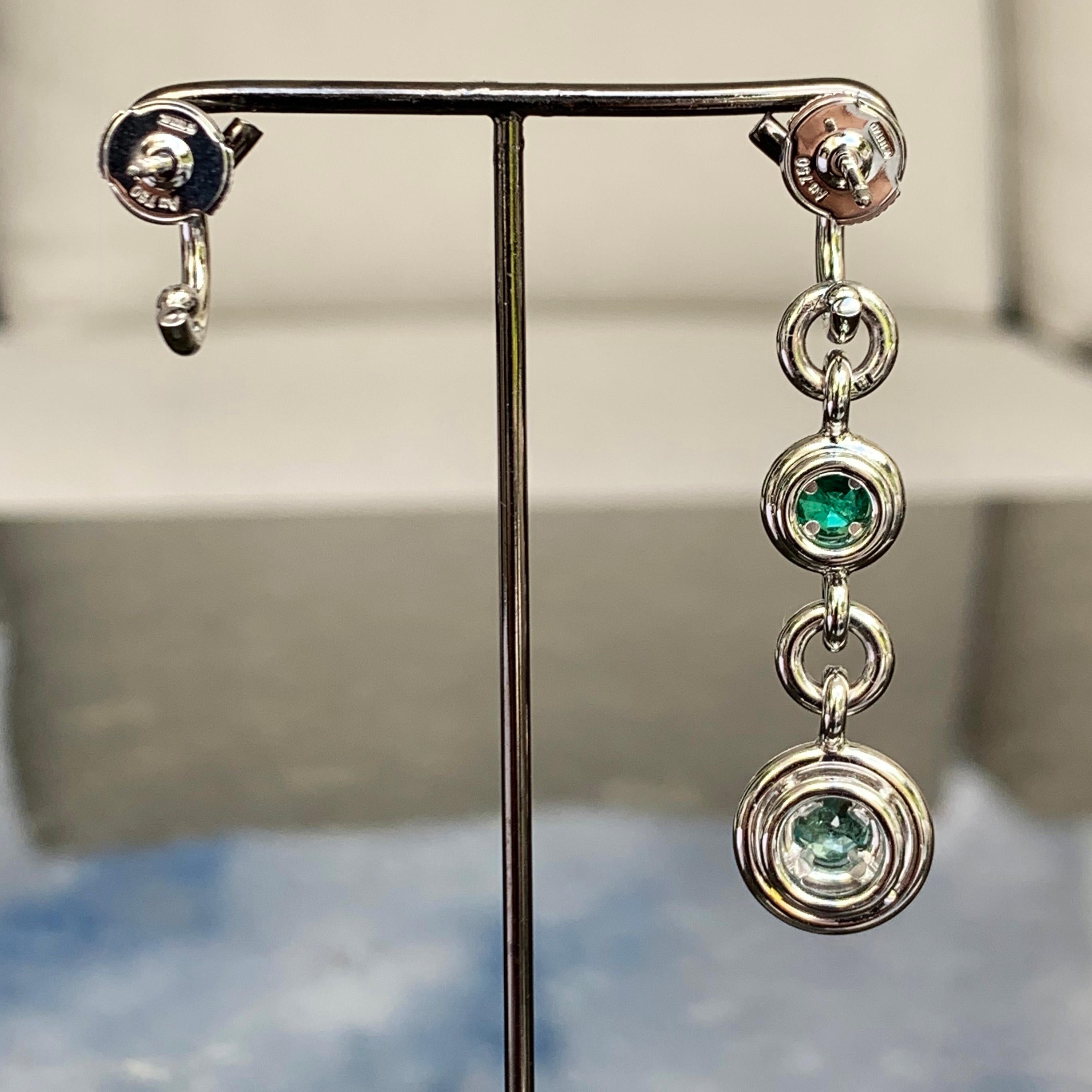 Joke Quick Handmade Paraïba Tourmaline, Emerald and Diamond Mismatched Earrings 8