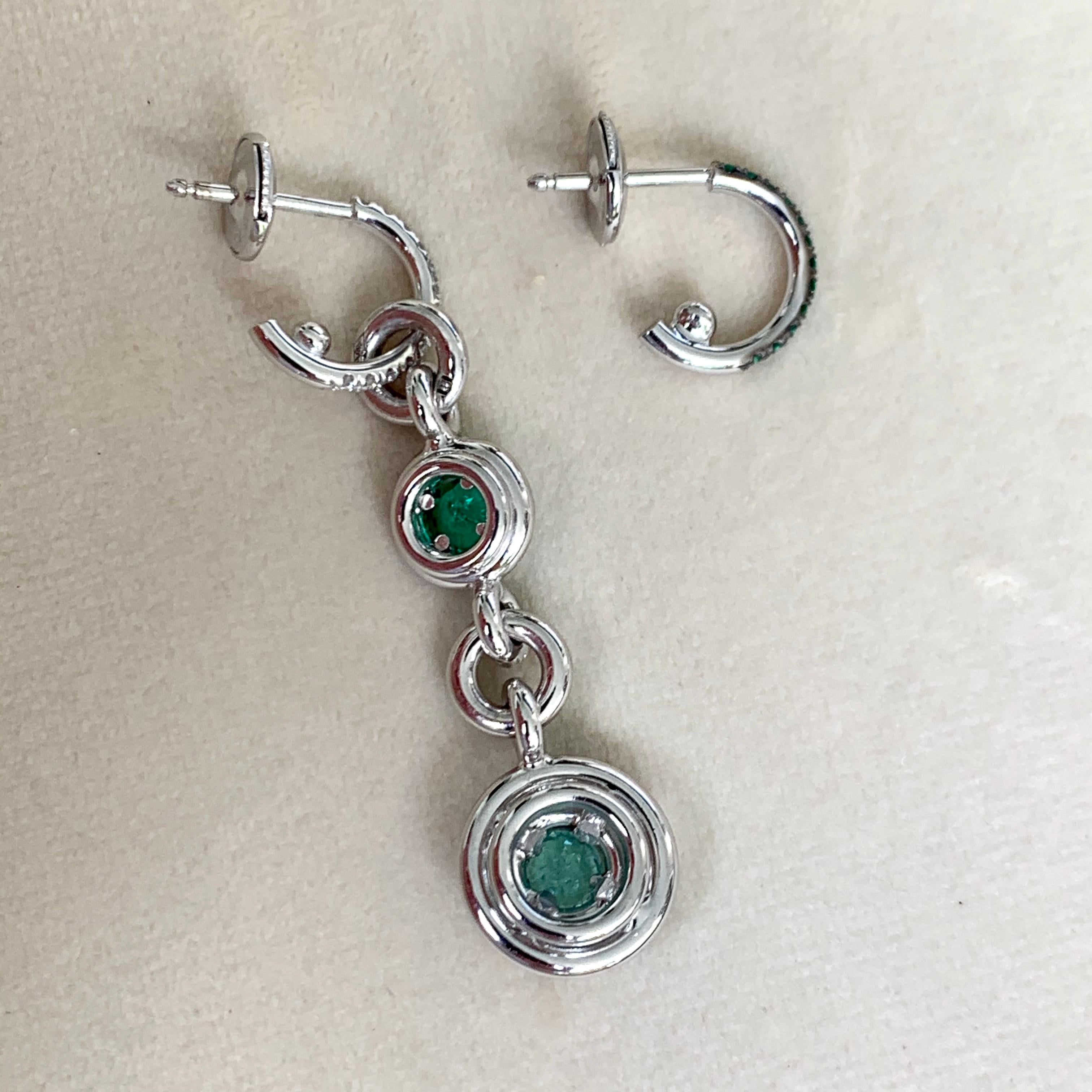 Joke Quick Handmade Paraïba Tourmaline, Emerald and Diamond Mismatched Earrings 1