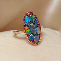 Lightning Ridge Schwarzer Opal und Rosa Saphir Pave Ring