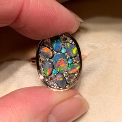 Joke Quick Lightning Ridge Black Opal Diamond Paraiba Tourmaline Mosaic Ring