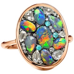 Joke Quick Lightning Ridge Black Opal Diamond Paraiba Tourmaline Mosaic Ring