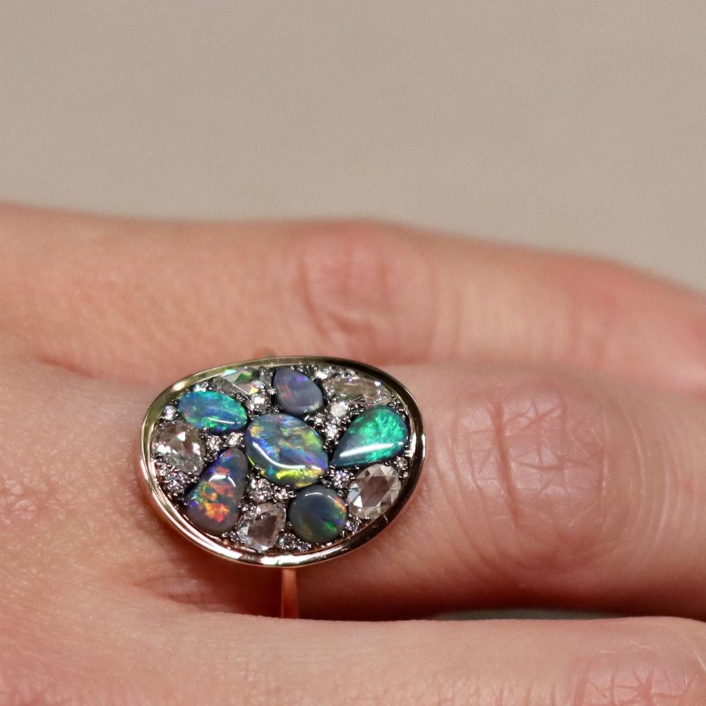 Joke Quick Lightning Ridge Black Opal Rose-Cut Diamond Mosaic Ring 4