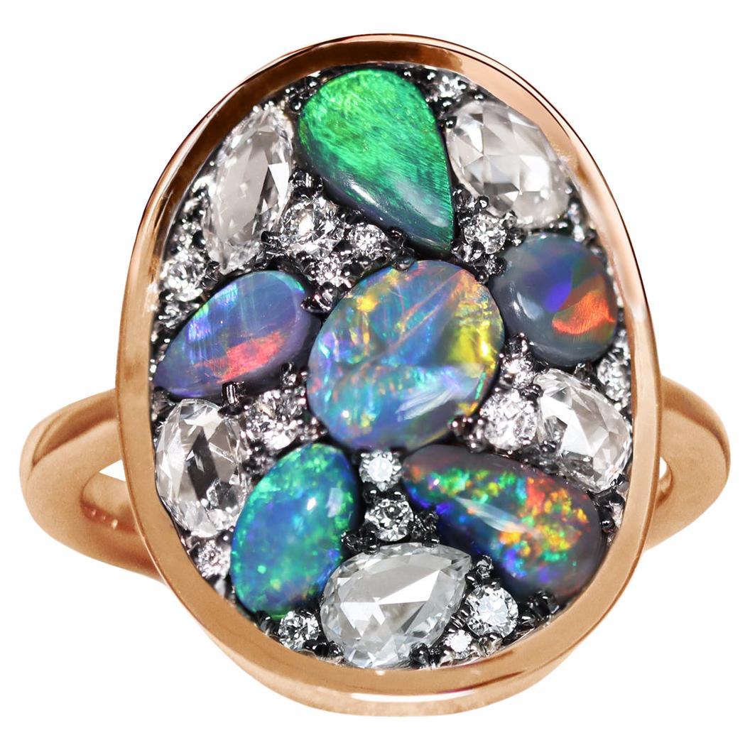Joke Quick Lightning Ridge Black Opal Rose-Cut Diamond Mosaic Ring