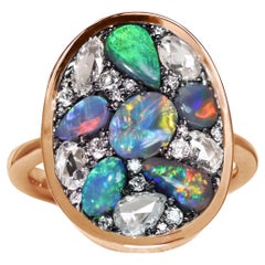 Joke Quick Lightning Ridge Black Opal Rose-Cut Diamond Mosaic Ring