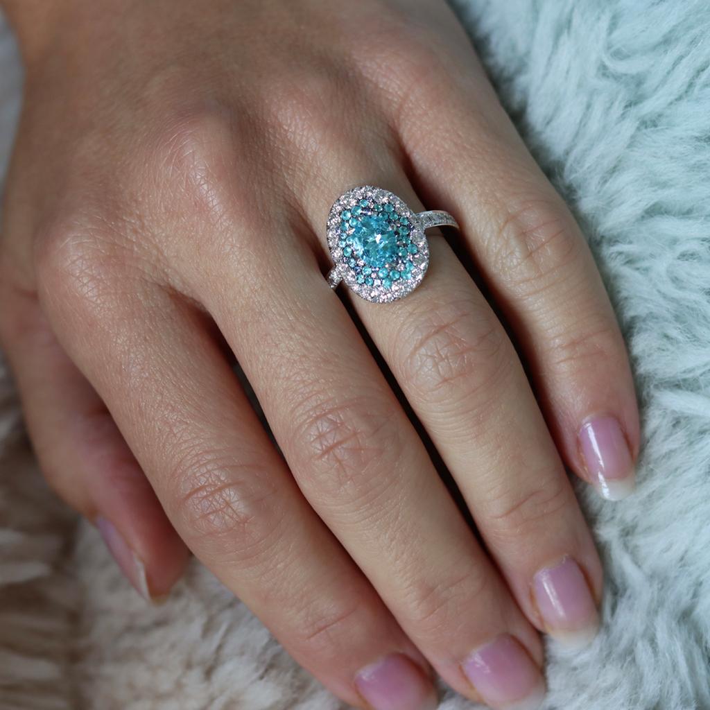 Joke Quick Neon Paraiba Tourmaline Diamond Unheated Blue Sapphire Ring 2