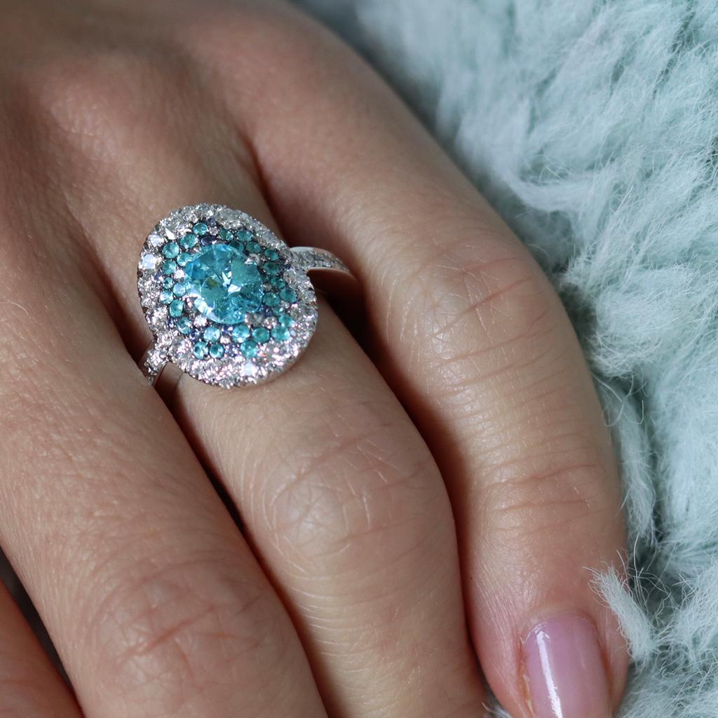 Joke Quick Neon Paraiba Tourmaline Diamond Unheated Blue Sapphire Ring 3