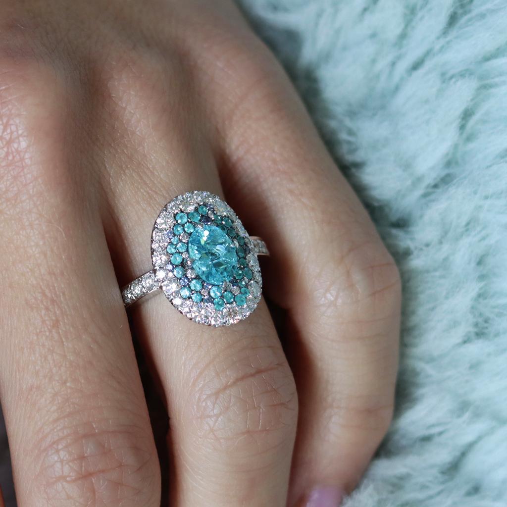 Joke Quick Neon Paraiba Tourmaline Diamond Unheated Blue Sapphire Ring 4