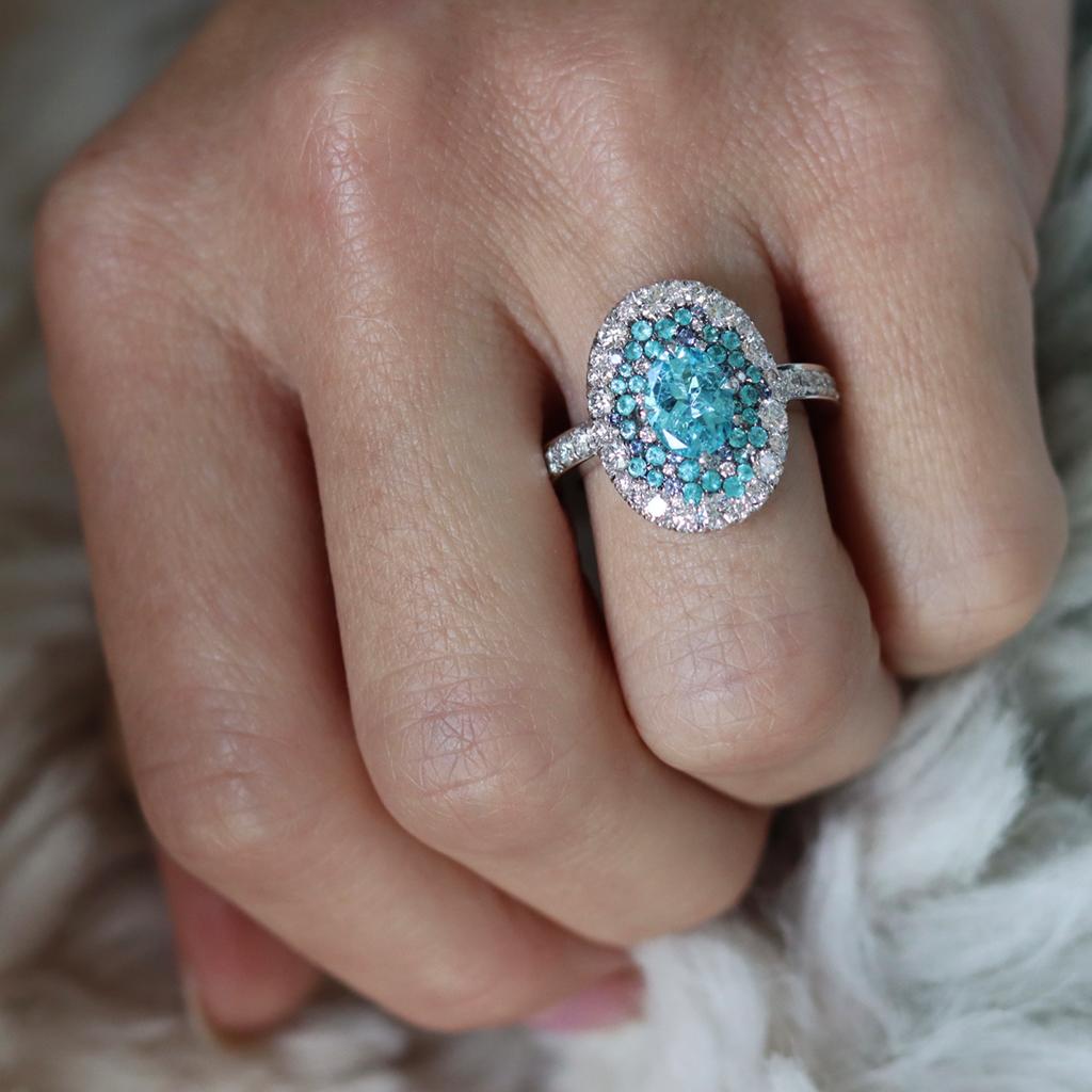 Joke Quick Neon Paraiba Tourmaline Diamond Unheated Blue Sapphire Ring 7