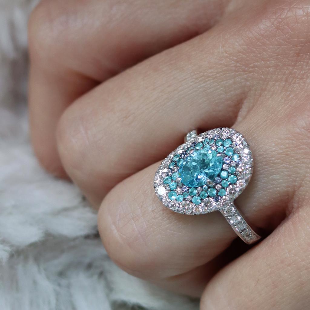 Joke Quick Neon Paraiba Tourmaline Diamond Unheated Blue Sapphire Ring 8