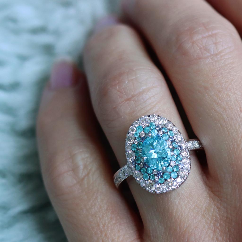 Joke Quick Neon Paraiba Tourmaline Diamond Unheated Blue Sapphire Ring 9
