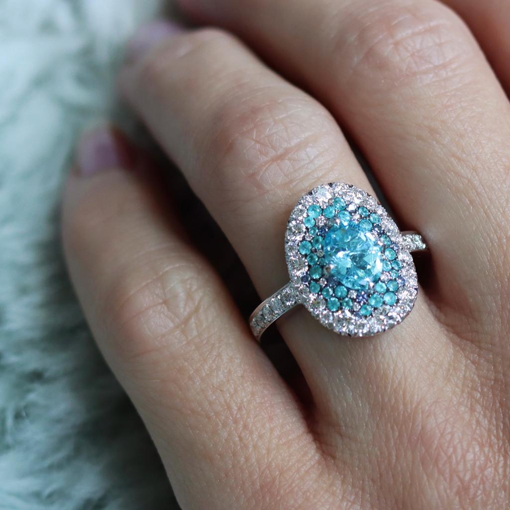 Joke Quick Neon Paraiba Tourmaline Diamond Unheated Blue Sapphire Ring 10