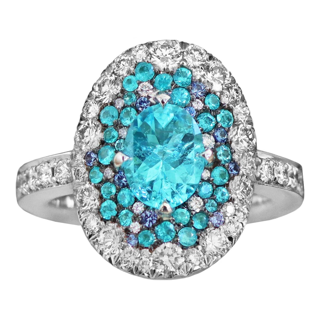 Joke Quick Neon Paraiba Tourmaline Diamond Unheated Blue Sapphire Ring