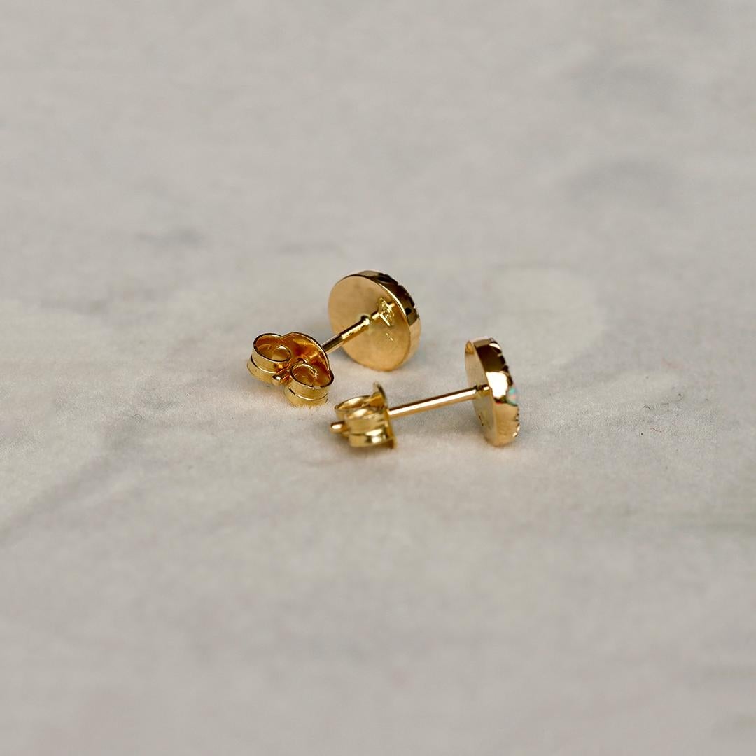 Women's or Men's Joke Quick Opal Paraiba Tourmaline Diamond Yellow Gold Pave Stud Earrings