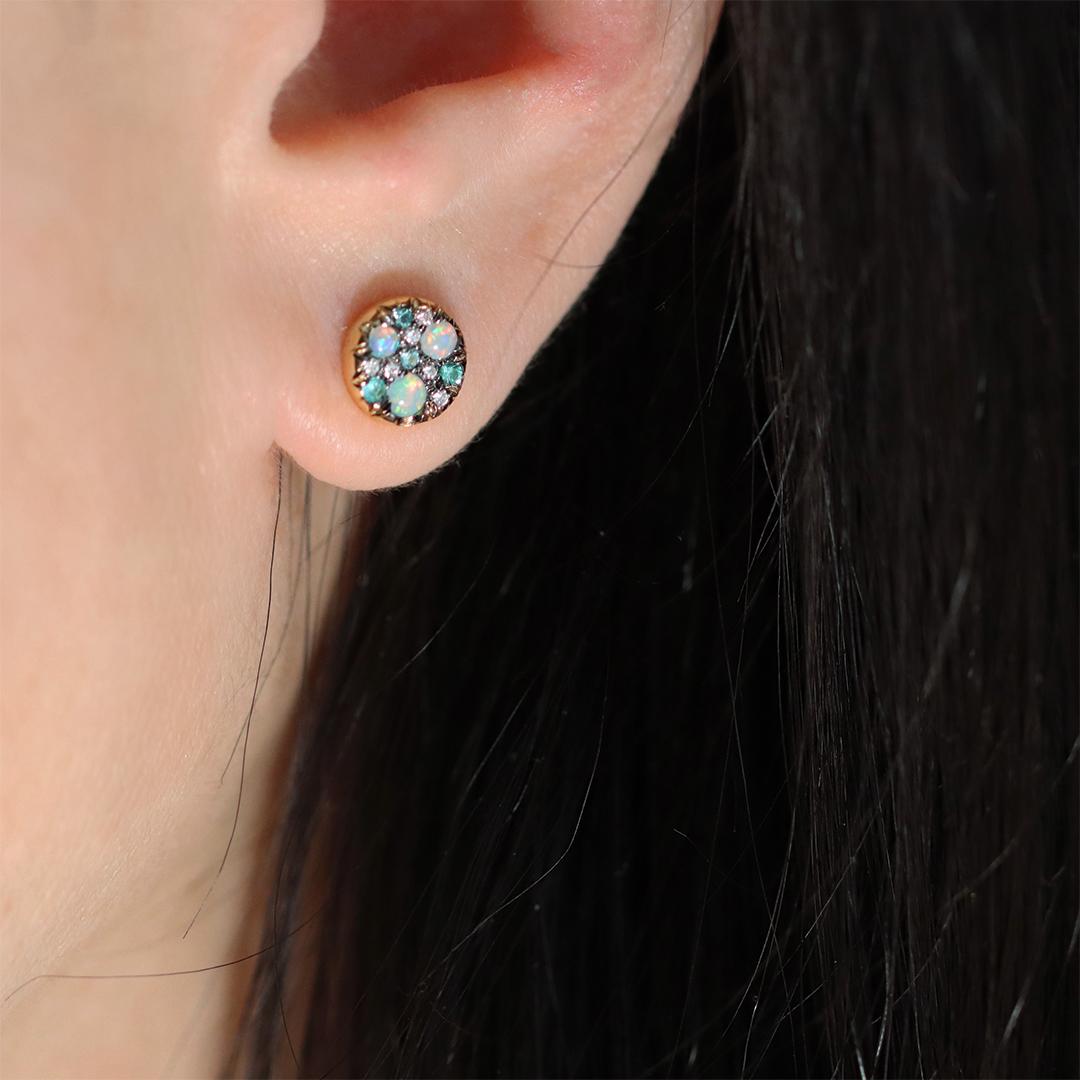 Joke Quick Opal Paraiba Tourmaline Diamond Yellow Gold Pave Stud Earrings 3