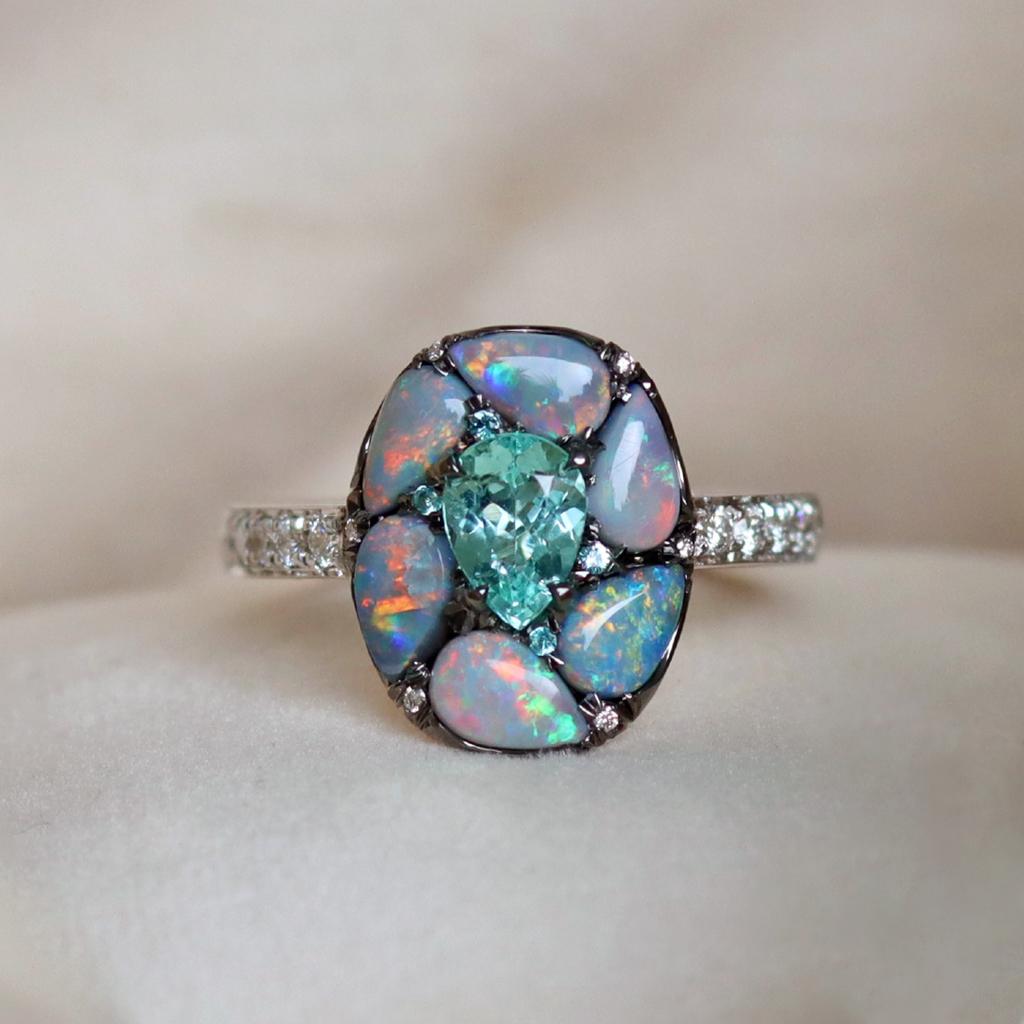 Joke Quick Paraiba Tourmaline Lightning Ridge Black Opal Ring 1