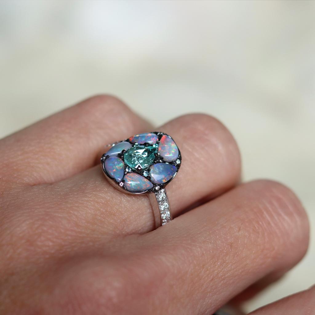 Joke Quick Paraiba Tourmaline Lightning Ridge Black Opal Ring 5