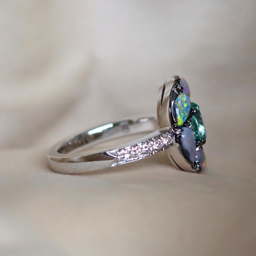 Pear Cut Joke Quick Paraiba Tourmaline Lightning Ridge Black Opal Ring