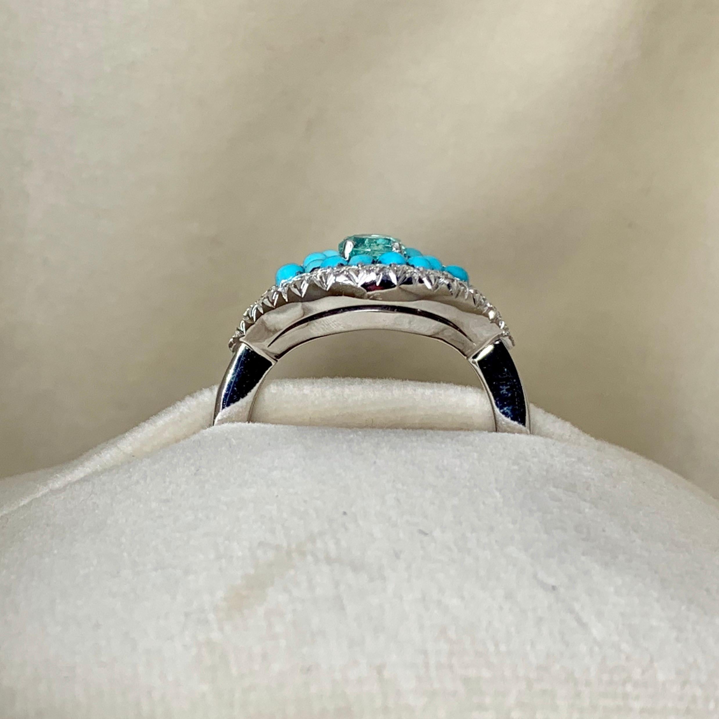 Art Deco Paraiba Tourmaline, Turquoise and White Diamond Entourage Ring