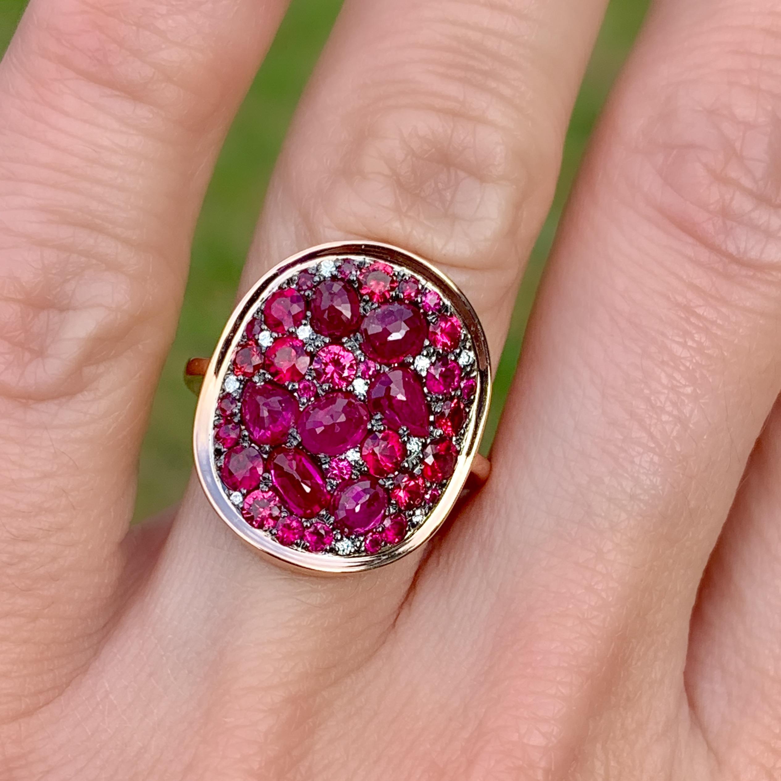 Pigeon's Blood Red Ruby, Red Spinel and Diamond Pave Ring 3