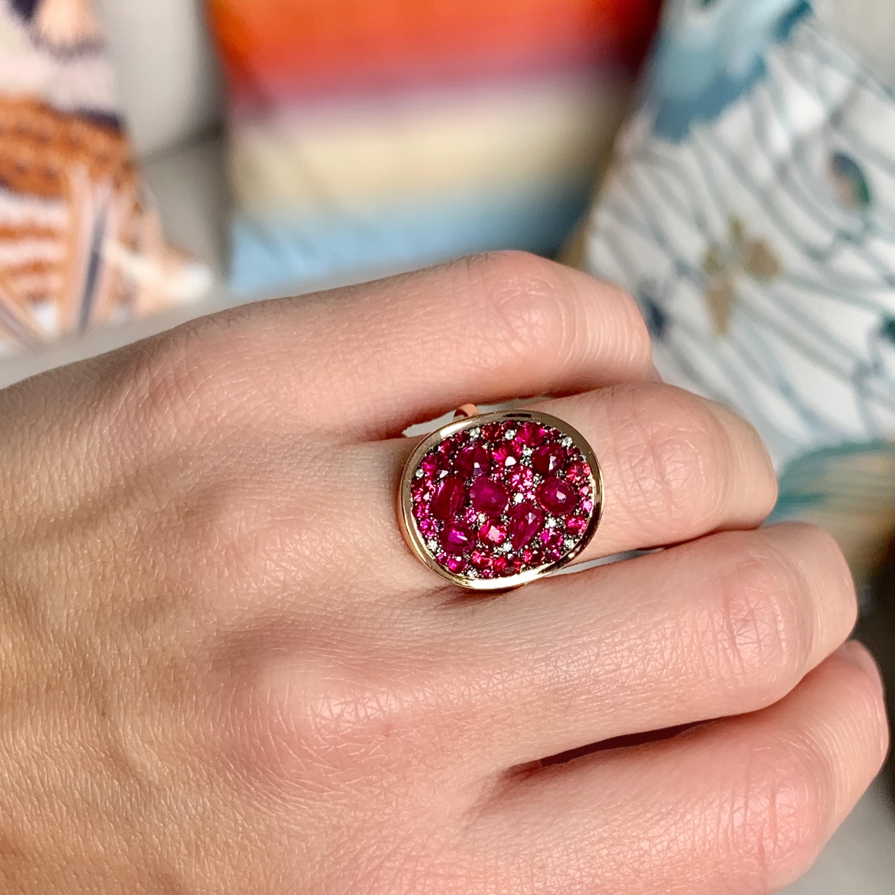 Pigeon's Blood Red Ruby, Red Spinel and Diamond Pave Ring 4
