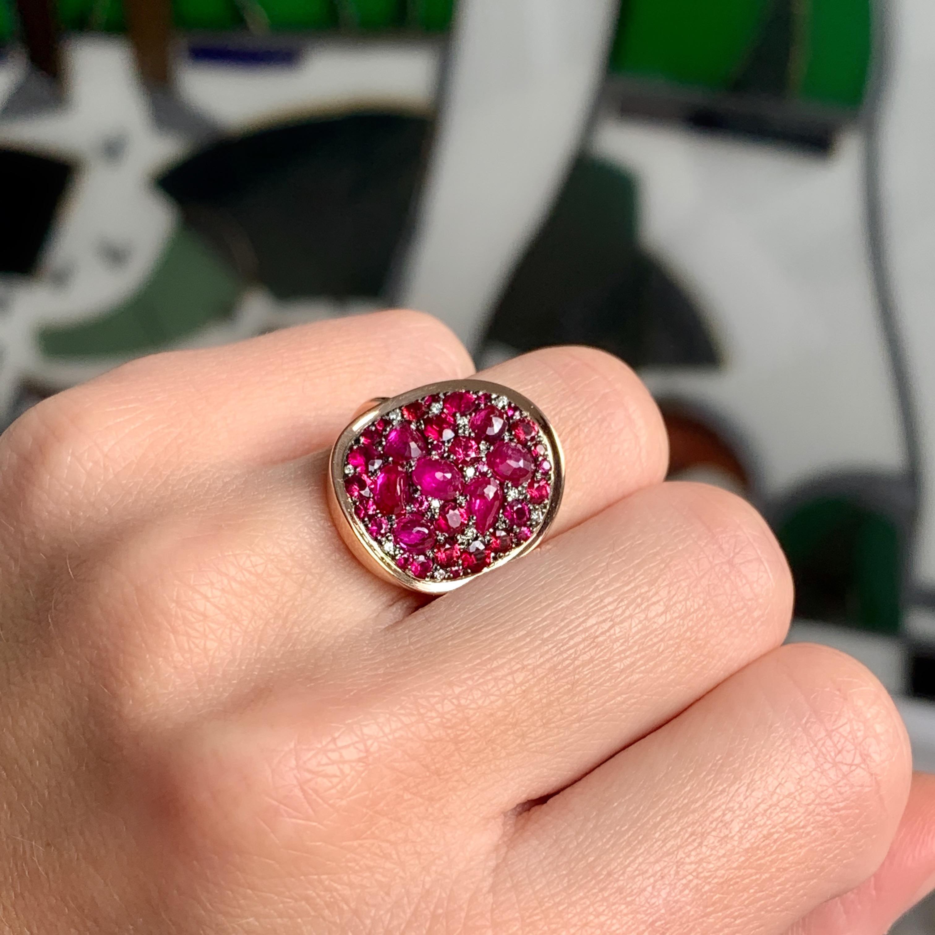 Pigeon's Blood Red Ruby, Red Spinel and Diamond Pave Ring 6