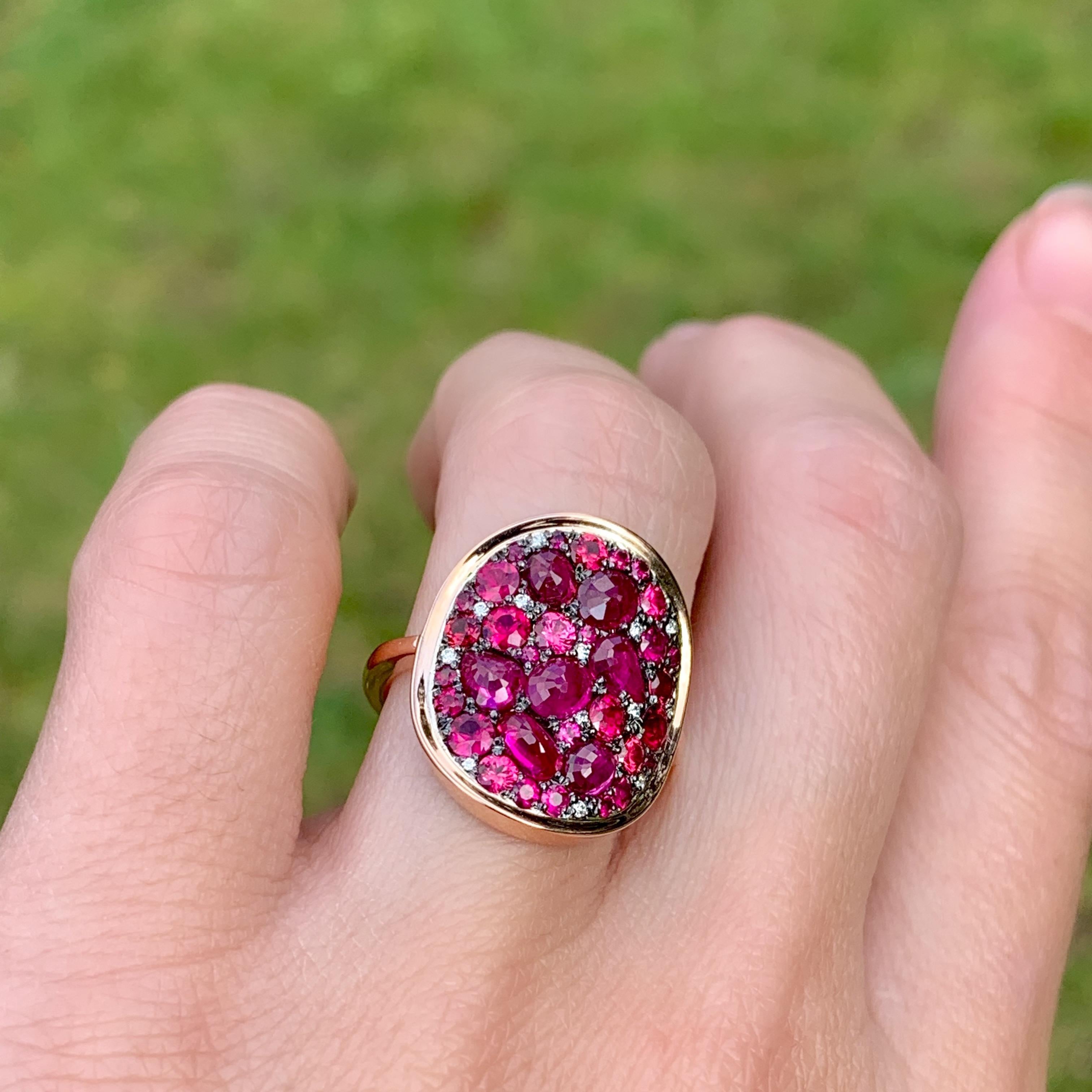 Pigeon's Blood Red Ruby, Red Spinel and Diamond Pave Ring 7