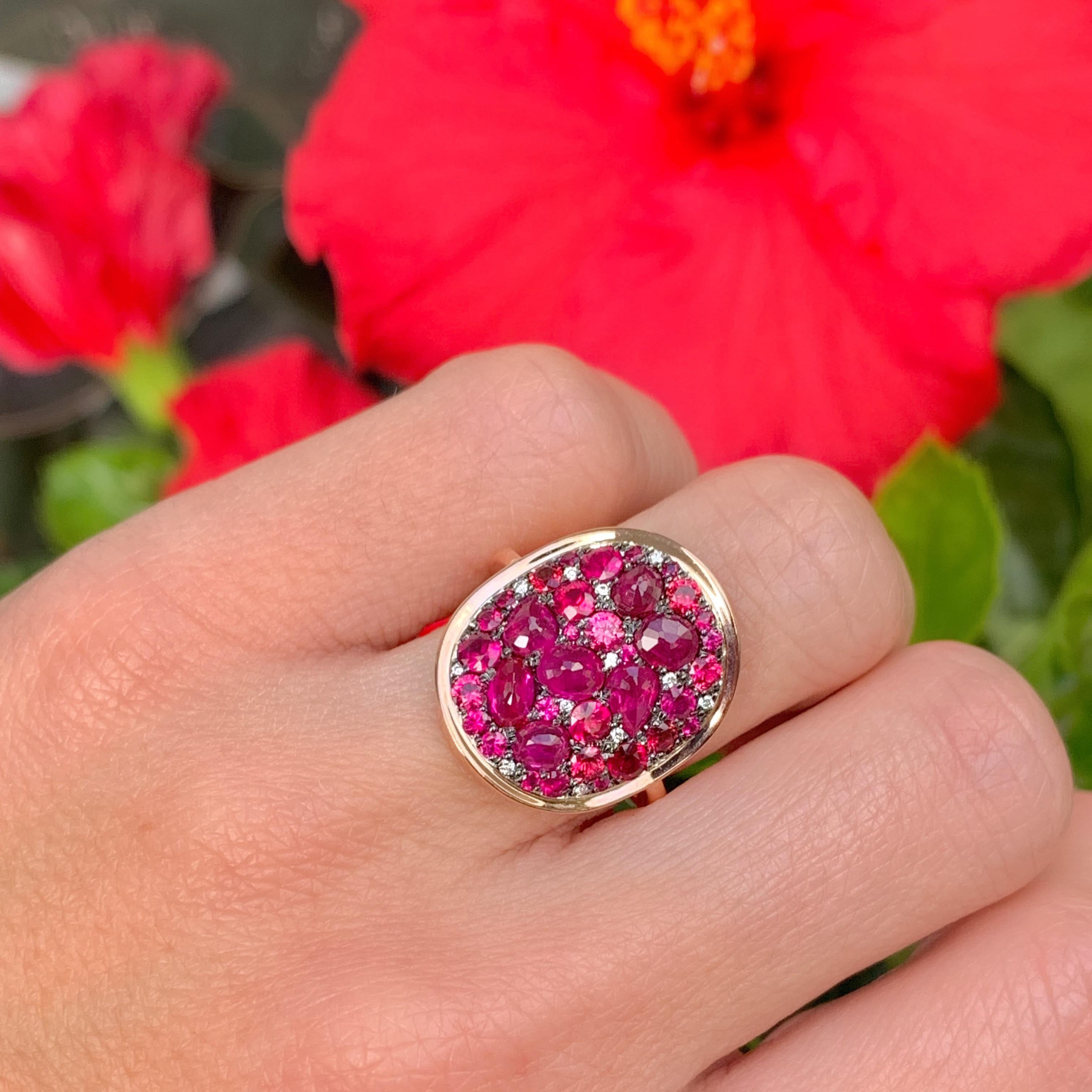 Pigeon's Blood Red Ruby, Red Spinel and Diamond Pave Ring 8