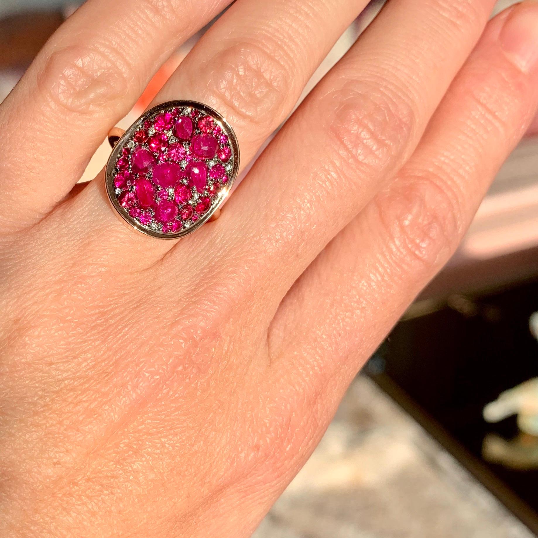 Pigeon's Blood Red Ruby, Red Spinel and Diamond Pave Ring 9