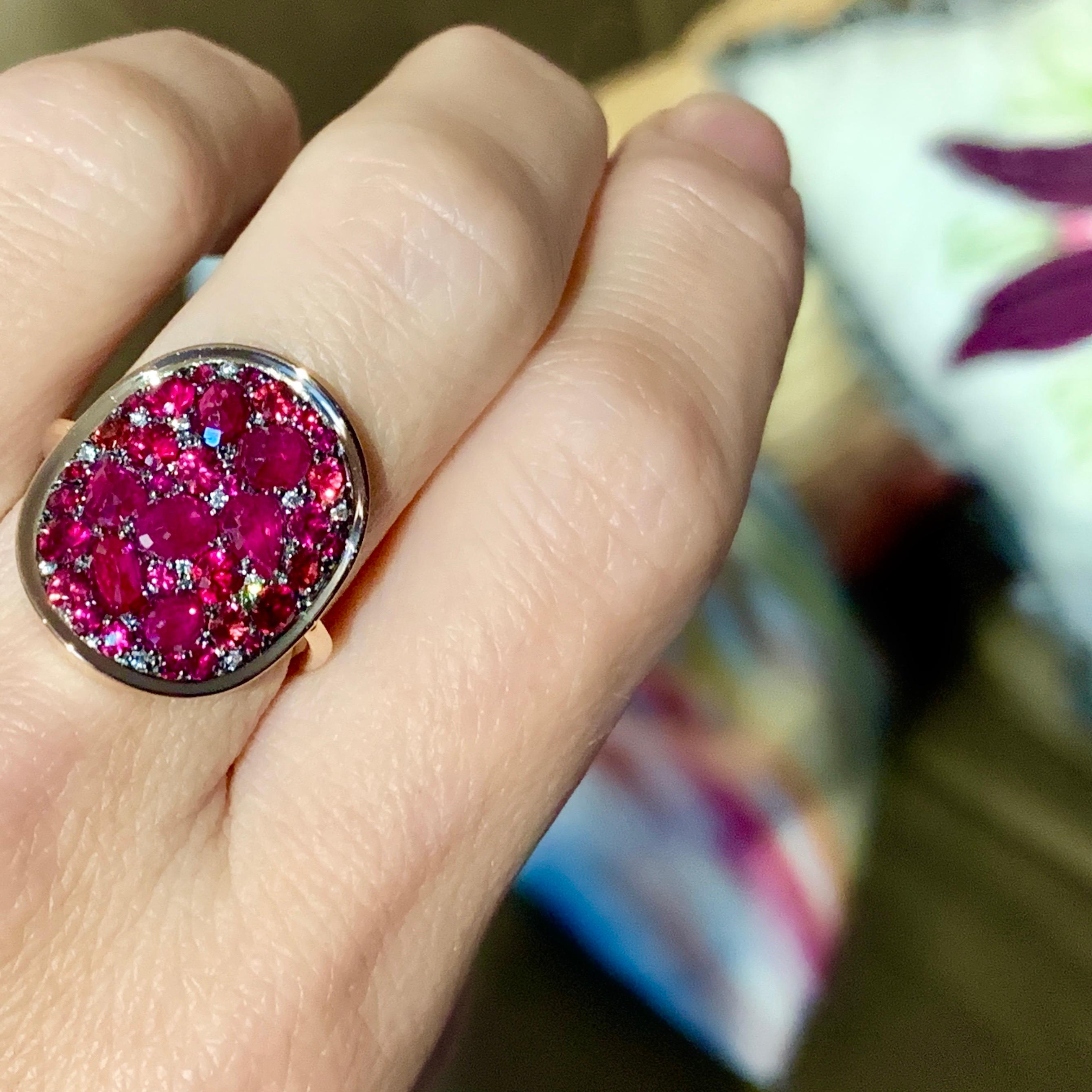 Pigeon's Blood Red Ruby, Red Spinel and Diamond Pave Ring 10