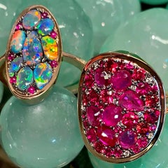 Pigeon's Blood Red Ruby, Red Spinel and Diamond Pave Ring