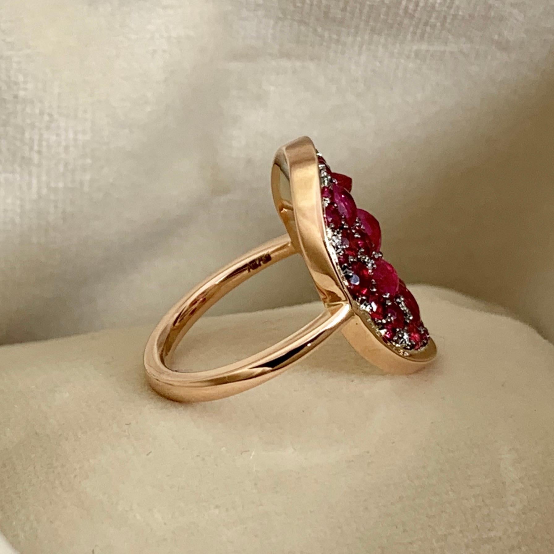 Contemporary Pigeon's Blood Red Ruby, Red Spinel and Diamond Pave Ring