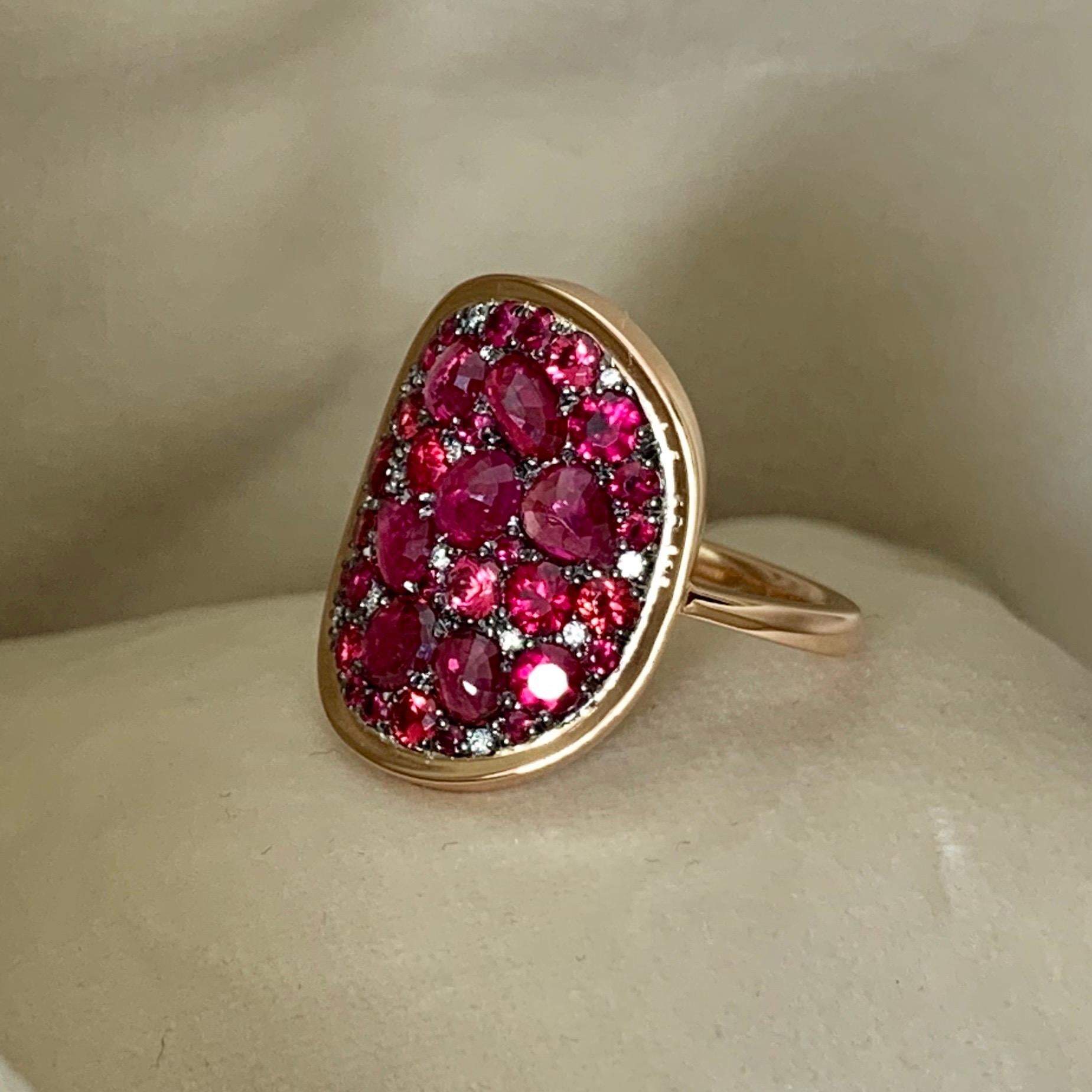 Women's Pigeon's Blood Red Ruby, Red Spinel and Diamond Pave Ring